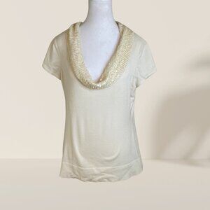 Cache Cream Sequin Cowl Neck Top – Size L ✨ Elegant & Chic